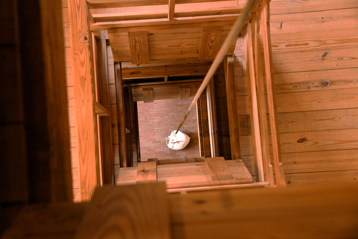 182 Sack of flour five floors below inside the Vermeer Windmill.JPG
